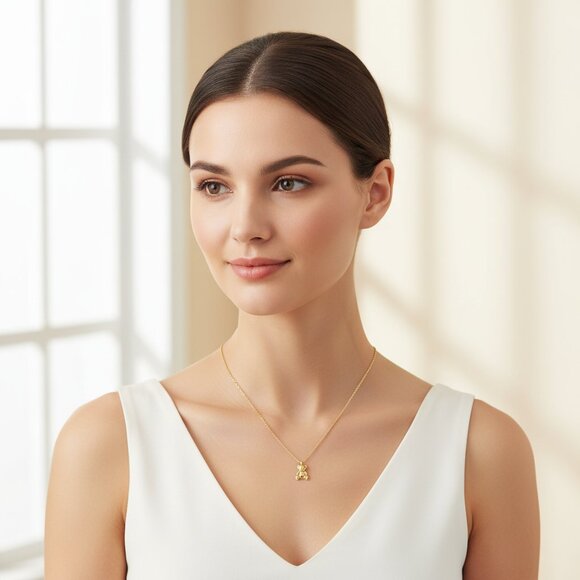 Gold Tone Teddy Bear Pendant Necklace - Picture 2 of 5